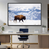 21623194-MGV-CV-36X24-Snow Bison Wall Art – Majestic Buffalo Wildlife Canvas Print, Winter Nature Décor for Rustic Living Room, Farmhouse, Cabin, Lodge