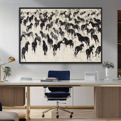 29265745-MGV-FC-36X24_Black-Wild Horse Herd Wall Art – Black and White Galloping Horses Canvas Print, Rustic Western Farmhouse Décor for Living Room, Bedroom,