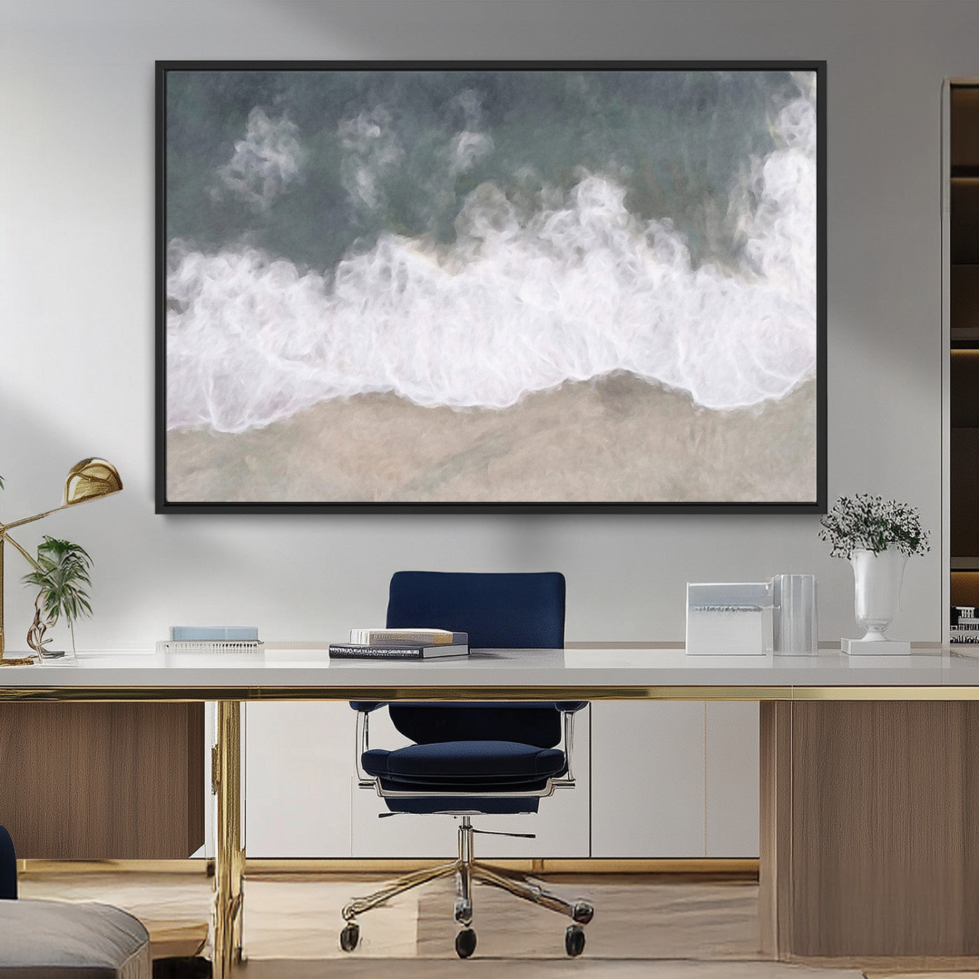 10072982-MGV-CV-36X24-Abstract Ocean Wave Wall Art – Coastal Beach Canvas Print, Minimalist Seascape Painting, Modern Ocean Inspired Artwork for Living