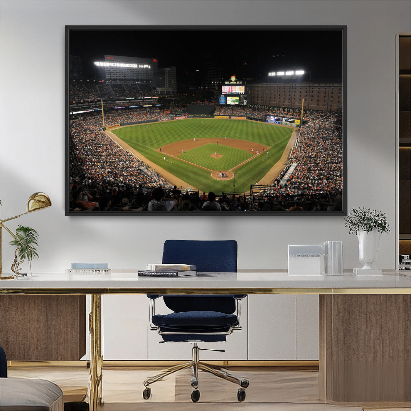 26445161-MGV-CV-36X24-Baseball Stadium at Night – Panoramic Ballpark Canvas Wall Art, Sports Decor for Man Cave, Office, Game Room, Sports Bar, Baseball