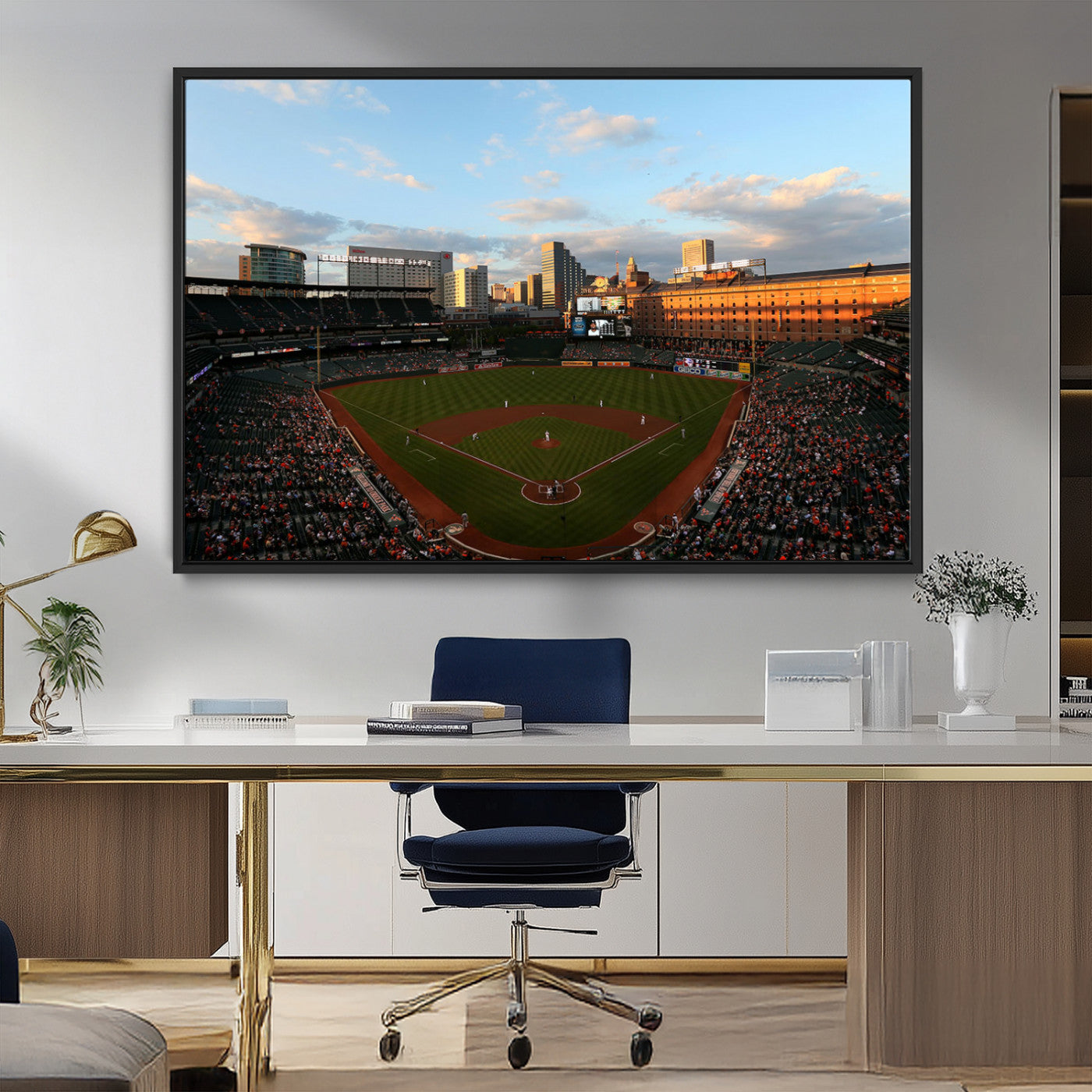 22285236-MGV-CV-36X24-Baseball Stadium Sunset – Panoramic Ballpark Canvas Wall Art, Sports Decor for Office, Man Cave, Game Room, Sports Bar, Baseball