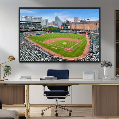 76426407-MGV-CV-36X24-Baseball Stadium Daytime – Panoramic Ballpark Canvas Wall Art, Sports Decor for Office, Man Cave, Game Room, Sports Bar, Baseball