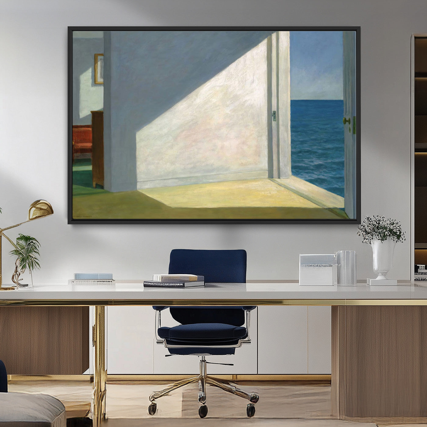 34188481-MGV-CV-36X24-Coastal Sunlight Wall Art – Minimalist Ocean View Canvas Print, Serene Beach House Inspired Decor for Bedroom, Living Room,