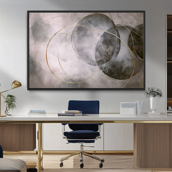 20066876-MGV-CV-36X24-Neutral Abstract Circle Wall Art – Modern Gray Beige Gold Canvas Print, Minimalist Geometric Painting for Bedroom, Living Room,