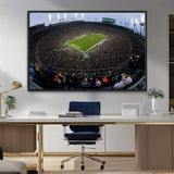 14387817-MGV-CV-36X24-Lambeau Field Stadium Wall Art – Green Bay Packers Game Day Canvas Print with Fireworks and Crowd – NFL Football Fan Man Cave