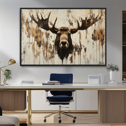 34496536-MGV-FC-36X24_Black-Rustic Moose Wall Art – Modern Abstract Animal Canvas Print – Majestic Moose Head Painting with Neutral Earth Tones for Cabin,