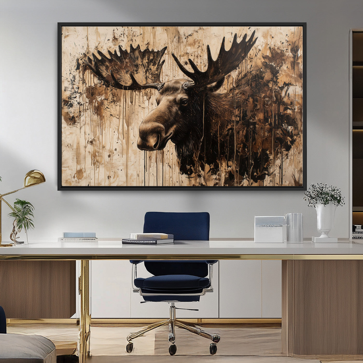 83505059-MGV-FC-36X24_Black-Majestic Moose Wall Art – Rustic Animal Canvas Painting – Wilderness Wildlife Decor with Earthy Tones for Cabin, Lodge, Farmhouse,