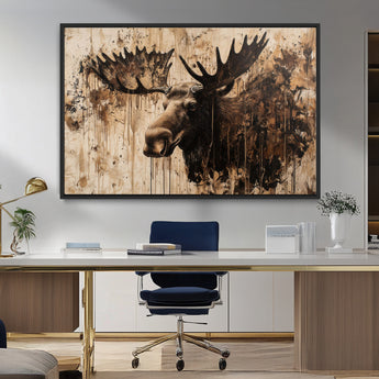 83505059-MGV-FC-36X24_Black-Majestic Moose Wall Art – Rustic Animal Canvas Painting – Wilderness Wildlife Decor with Earthy Tones for Cabin, Lodge, Farmhouse,