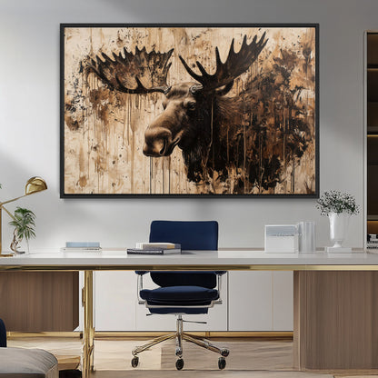 83505059-MGV-FC-36X24_Black-Majestic Moose Wall Art – Rustic Animal Canvas Painting – Wilderness Wildlife Decor with Earthy Tones for Cabin, Lodge, Farmhouse,