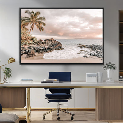 14214613-MGV-CV-36X24-Tropical Beach Wall Art – Palm Tree and Ocean Sunset Canvas Print, Relaxing Coastal Landscape Decor for Living Room, Bedroom, or