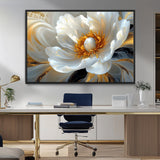 39604126-MGV-FC-36X24_Black-Abstract Flower Wall Art – Elegant White and Gold Bloom Canvas Print, Modern Floral Artwork for Bedroom, Living Room, or Office