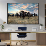 13867292-MGV-CV-36X24-Black Cattle Wall Art – Rustic Ranch Herd Canvas Print, Western Farmhouse Country Landscape Decor for Living Room, Office, or