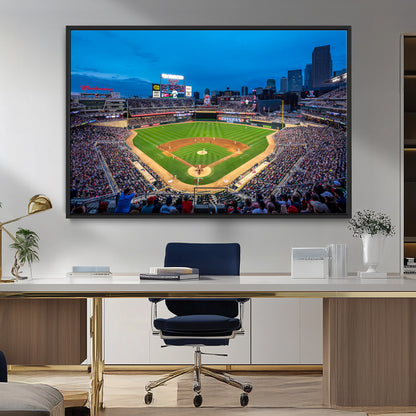 77273035-MGV-FC-36X24_Black-Baseball Stadium Wall Art – Panoramic Evening Game Canvas Print, Sports Fan Decor for Man Cave, Office, Bar, or Living Room