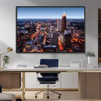 81886632-MGV-FC-36X24_Black-Atlanta Skyline Wall Art – Vibrant City Lights Canvas Print, Modern Urban Cityscape Decor for Living Room, Office, or Apartment