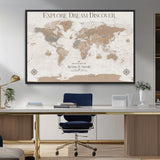 63516865-MGV-FC-36X24_Black-Explore Dream Discover World Map Wall Art – Inspirational Travel Adventure Canvas Print, Neutral Parchment Style Explorer Decor