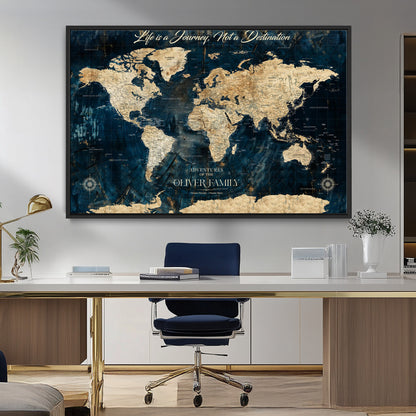 36970886-MGV-CV-36X24-Life is a Journey Not a Destination World Map Rustic Navy Beige Vintage Travel Wall Art Adventure Quote Canvas Print for Home