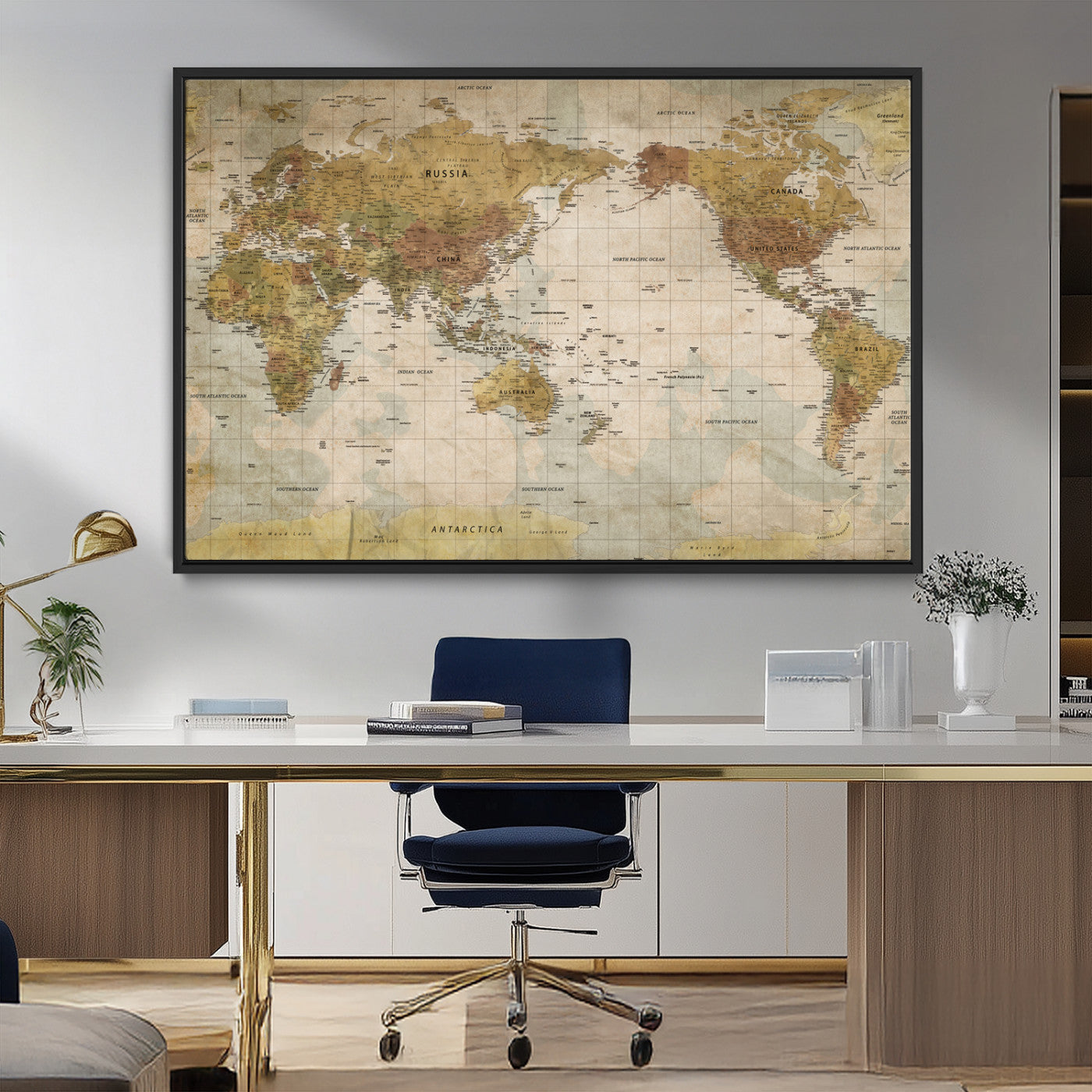 73306535-MGV-CV-36X24-World Map Wall Art – Rustic Canvas Print, Antique Travel Decor for Living Room, Bedroom, Office, Study, Man Cave
