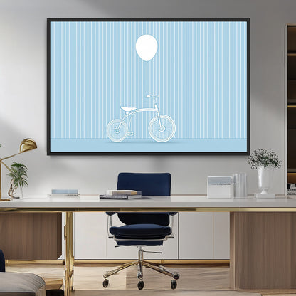 56479838-MGV-CV-36X24-Bicycle Wall Art – Minimalist Blue Canvas Print with Balloon Illustration, Modern Decor Artwork for Kids Room, Nursery, or Living