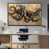 57944271-MGV-CV-36X24-Octopus Wall Art – Black and Gold Nautical Canvas Print, Modern Ocean Inspired Artwork with Elegant Detailing, Coastal Marine