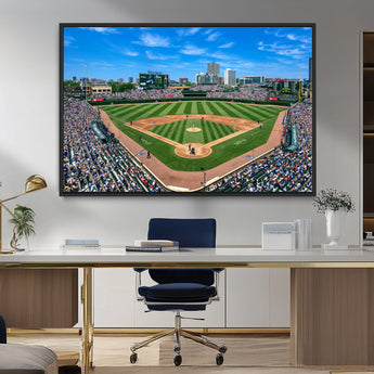 35800083-MGV-CV-36X24-Wrigley Field Baseball Stadium Canvas Wall Art – Packed Crowd Sports Stadium Print, City Skyline Baseball Field Canvas for Game
