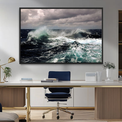38622353-MGV-CV-36X24-Ocean Wave Wall Art – Dramatic Seascape Canvas Print with Stormy Sky and Crashing Sea, Bold Coastal Photography for Living Room,