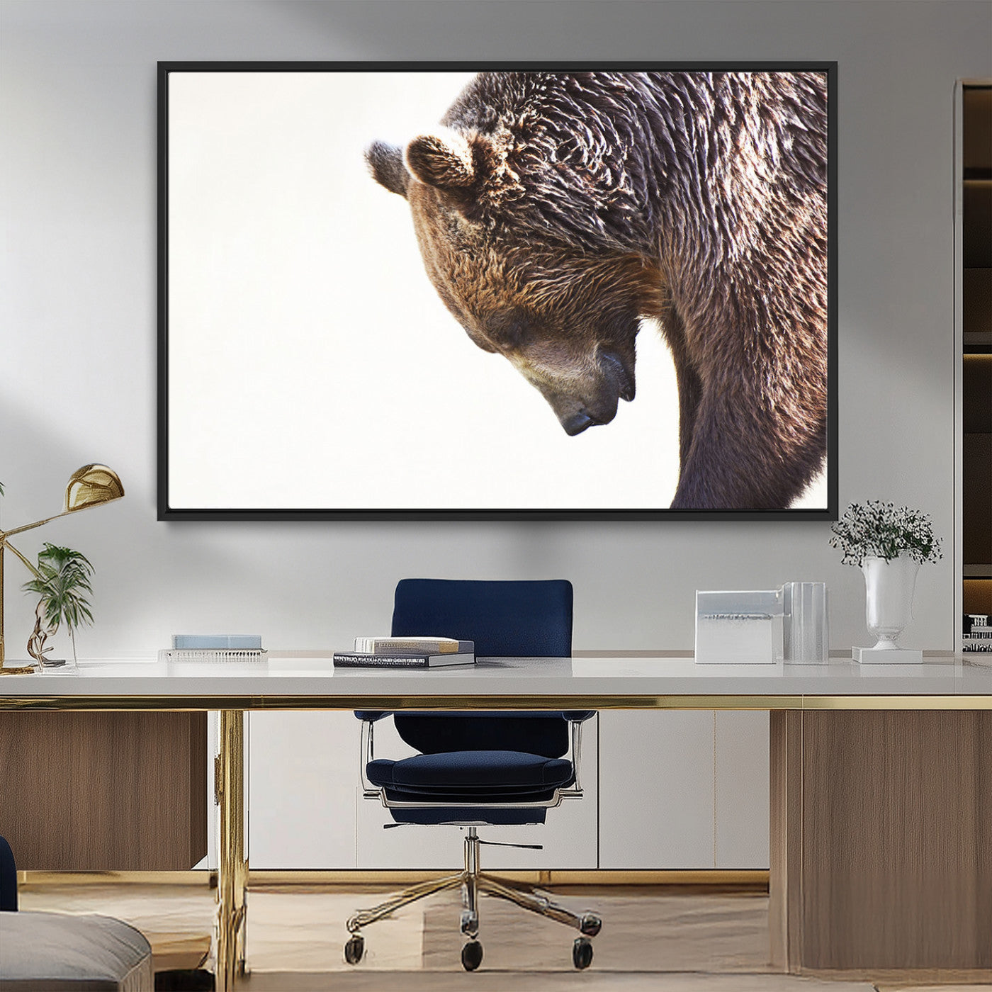 14405507-MGV-CV-36X24-Bear Wall Art – Wildlife Canvas Print with Rustic Animal Portrait and Minimalist Background, Nature Inspired Photography for
