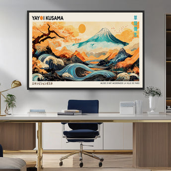 94085549-MGV-FC-36X24_Black-Japanese Wave and Mountain Wall Art – Panoramic Abstract Landscape Canvas Print, Asian Inspired Nature Decor for Living Room,