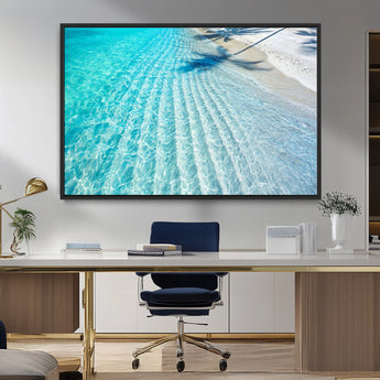 68127042-MGV-FC-36X24_Black-Beach Wall Art – Tropical Ocean Canvas Print, Clear Water and White Sand Photography Decor for Bedroom, Living Room, Office,