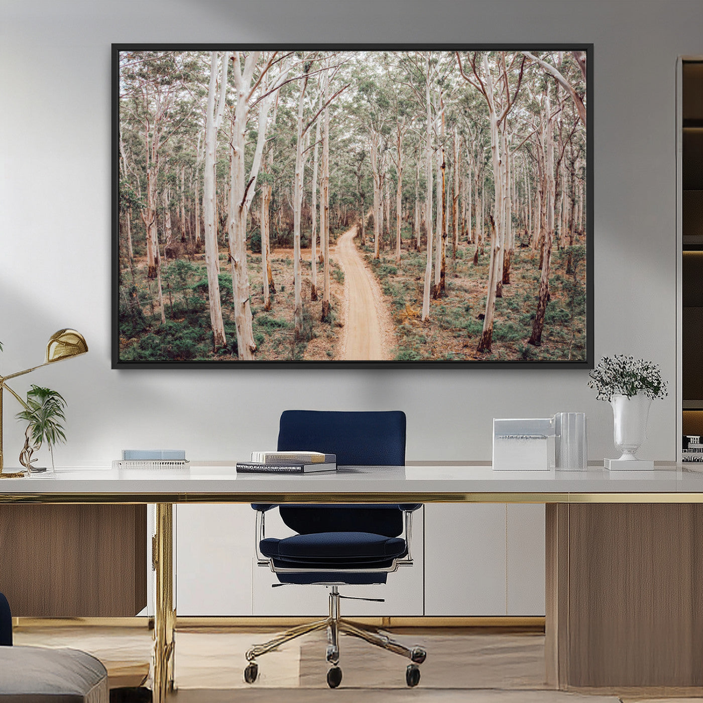 24760563-MGV-FC-36X24_Black-Forest Wall Art – Tranquil Woodland Path Canvas Print, Scenic Nature Photography Decor for Bedroom, Living Room, Office, Cabin or