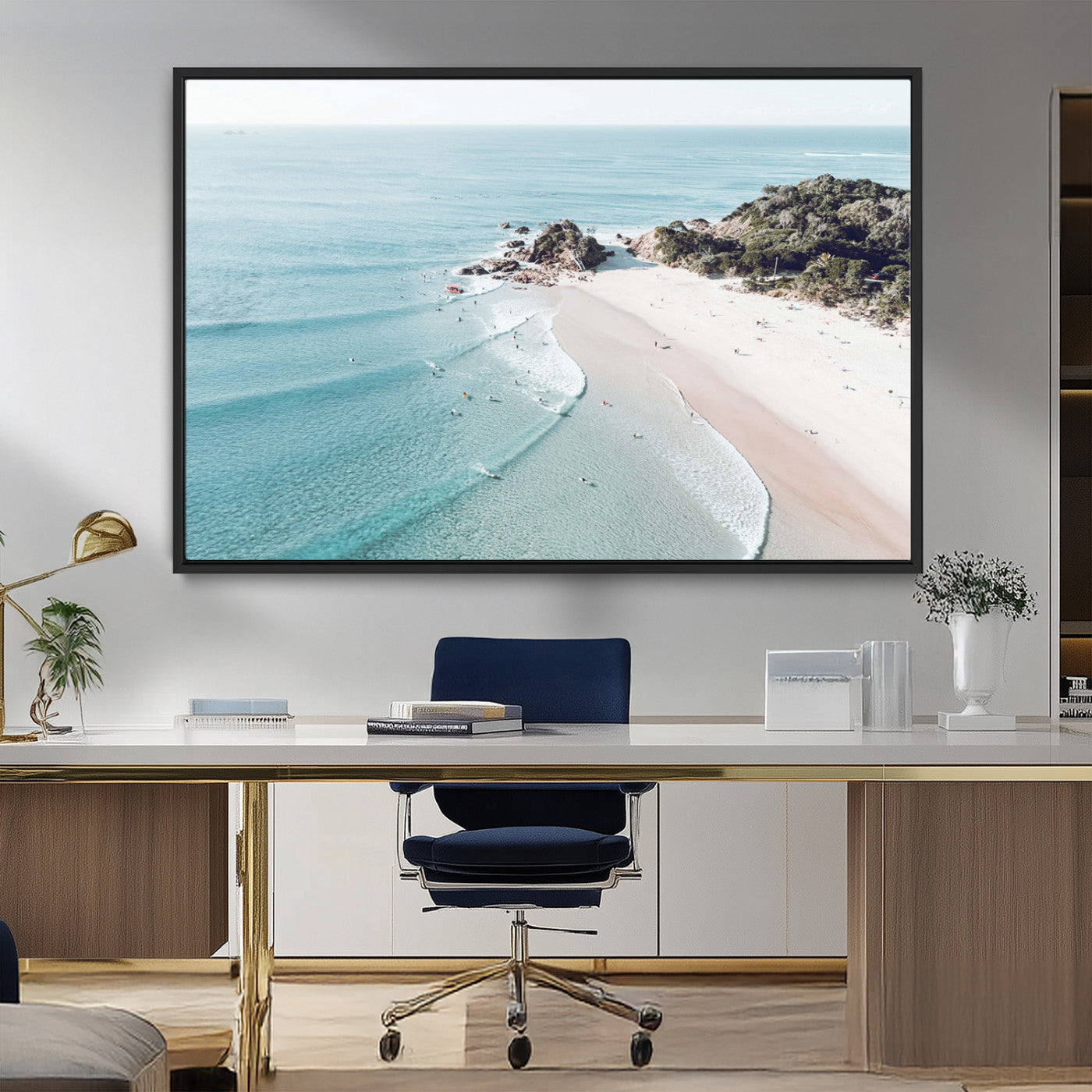 79395467-MGV-FC-36X24_Black-Coastal Wall Art – Aerial Beach Canvas Print, Ocean Waves and Sandy Shore Photography Decor for Bedroom, Living Room, Office,