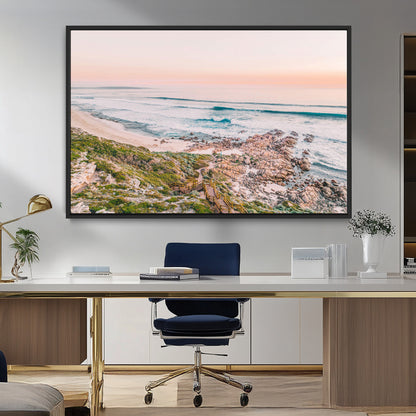 27332135-MGV-FC-36X24_Black-Coastal Sunset Wall Art – Ocean Waves and Rocky Shore Canvas Print, Scenic Seaside Photography Decor for Bedroom, Living Room,