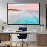 41613614-MGV-FC-36X24_Black-Beach Sunset Wall Art – Pastel Ocean Canvas Print, Turquoise Water and Pink Sky Photography Decor for Bedroom, Living Room, Office