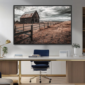 70676381-MGV-FC-36X24_Black-Rustic Barn Wall Art – Weathered Farmhouse Canvas Print, Country Landscape Photography Decor for Bedroom, Living Room, Office,