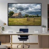 39409517-MGV-CV-36X24-Rustic Barn Wall Art – Weathered Farmhouse and Storm Clouds Canvas Print, Country Landscape Photography Decor for Bedroom, Living
