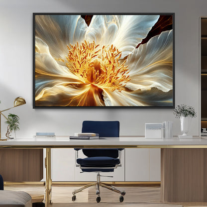 20862576-MGV-FC-36X24_Black-Golden Abstract Flower Canvas Wall Art – Modern Botanical Bloom Print, Elegant Floral Artwork for Living Room, Bedroom, Office