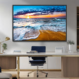 24077769-MGV-FC-36X24_Black-Sunset Beach Wall Art – Ocean Waves Canvas Print, Golden Shoreline Photography Coastal Decor for Living Room, Bedroom, Office,