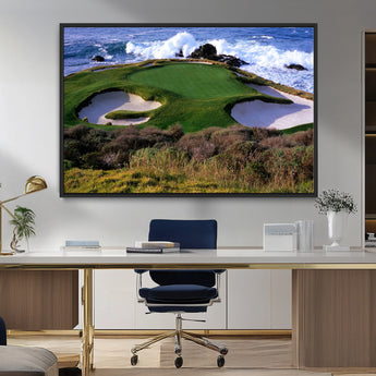 22776914-MGV-CV-36X24-Golf Course Wall Art – Oceanfront Green Canvas Print, Coastal Pebble Beach Photography Sports Decor for Living Room, Office, Man
