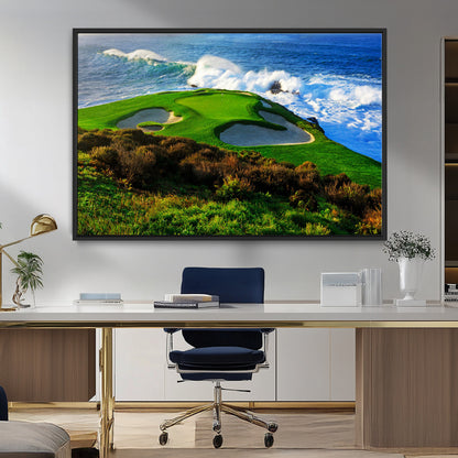 34181847-MGV-FC-36X24_Black-Coastal Golf Course Wall Art – Panoramic Ocean Fairway Canvas Print, Scenic Sports Photography Decor for Office, Man Cave, Living