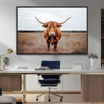 16316734-MGV-FC-36X24_Black-Texas Longhorn Wall Art – Rustic Bull Portrait Canvas Print, Western Farmhouse Animal Photography Decor for Living Room, Office,