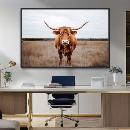 16316734-MGV-FC-36X24_Black-Texas Longhorn Wall Art – Rustic Bull Portrait Canvas Print, Western Farmhouse Animal Photography Decor for Living Room, Office,