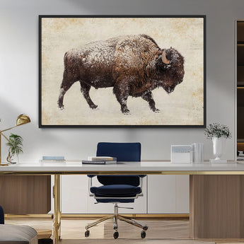 54810031-MGV-FC-36X24_Black-Western Wall Art – Snow Covered Bison Canvas Print, Rustic Wildlife Photography Decor for Bedroom, Living Room, Office, Lodge,
