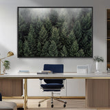 84059409-MGV-CV-36X24-Forest Wall Art – Misty Evergreen Trees Canvas Print, Tranquil Nature Photography Decor for Bedroom, Living Room, Office, Cabin or