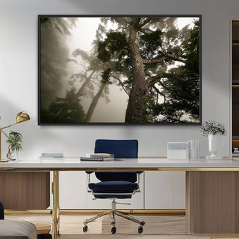 87969493-MGV-CV-36X24-Forest Wall Art – Misty Tall Trees Canvas Print, Dramatic Woodland Photography Decor for Bedroom, Living Room, Office, Cabin,