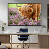 64069351-MGV-FC-36X24_Black-Farmhouse Wall Art – Highland Cow in Wildflowers Canvas Print, Rustic Country Cattle Photography Decor for Bedroom, Living Room,