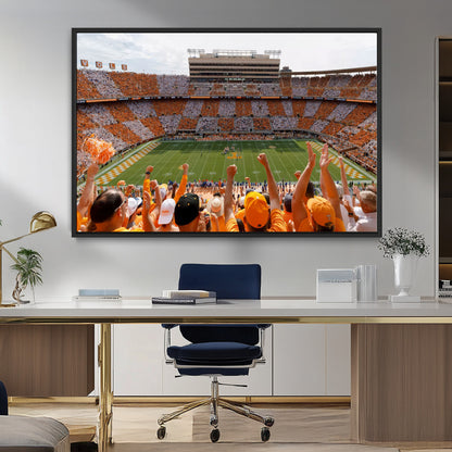 76011417-MGV-CV-36X24-Neyland Stadium Wall Art – Panoramic Tennessee Volunteers Checkerboard Crowd Canvas Print, Day Game Football Celebration Sports