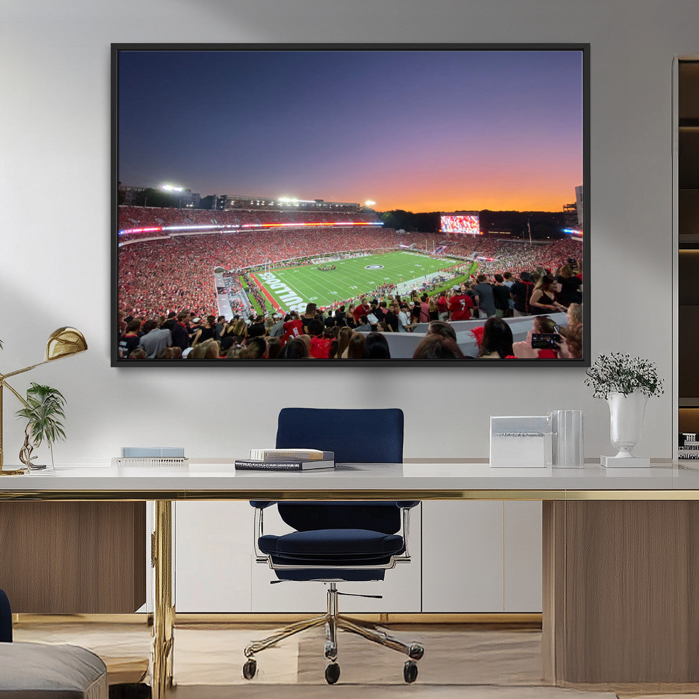 25139565-MGV-FC-36X24_Black-Sanford Stadium Wall Art – Panoramic Georgia Bulldogs Sunset Football Game Canvas Print, Red Crowd Sports Decor for Office, Man