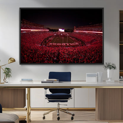 38331045-MGV-FC-36X24_Black-Sanford Stadium Wall Art – Panoramic Georgia Bulldogs Red Light Game Football Canvas Print, Night Crowd Sports Decor for Office,