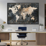 55548943-MGV-FC-36X24_Black-Personalized World Map Wall Art – Rustic Wood Texture Adventure Travel Map with Custom Couple Names, Vintage Dark Wall Decor for