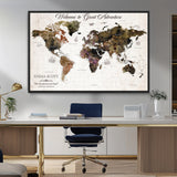 33631532-MGV-FC-36X24_Black-Personalized World Map Wall Art – Dark Vintage Adventure Travel Map with Custom Names, Rustic Wall Decor for Couples, Home or