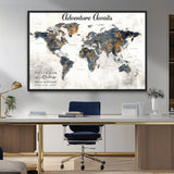 11751559-MGV-FC-36X24_Black-Personalized World Map Wall Art – Elegant Adventure Travel Tracker Map for Couples & Families, Push Pin Canvas Poster Decor for Home, Office
